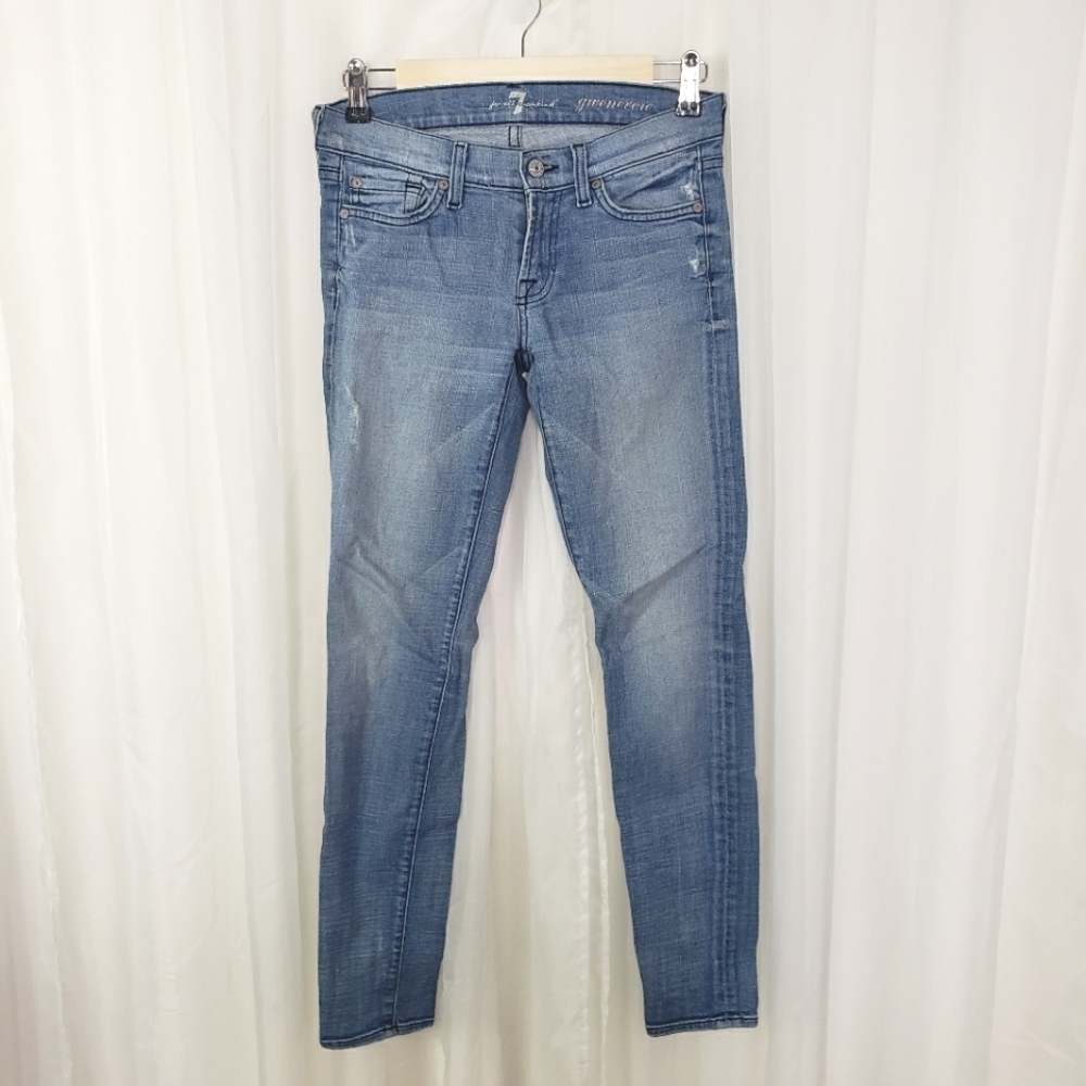 7 For All Mankind Gwenevere Ankle Jeans Light Wash Distressed Low Rise Size 26